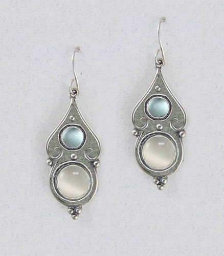 Sterling Silver White Moonstone And Blue Topaz Gemstone Drop Dangle Earrings